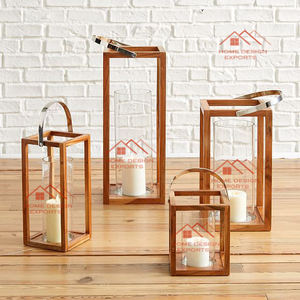 Linterna Decoración Boda Portavelas Venta al por mayor Madera Navidad Linterna Mango Madera Juego de 2 Blanco Lavado Linterna Ramadán - Product Image 6