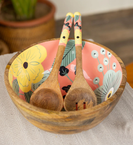 Bol en bois personnalisé bol à salade imprimé multicolore bol à fruits artisanat ensemble ou assiette pour article décoratif à la maison - Product Image 2