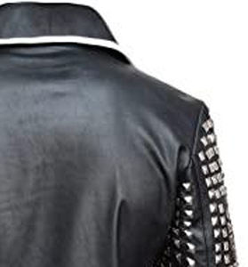 แจ็กเก็ตหนังแท้สีดำสำหรับผู้ชายแจ็กเก็ตมอเตอร์ไซด์พังค์สีดำสำหรับฤดูหนาว - Product Image 5