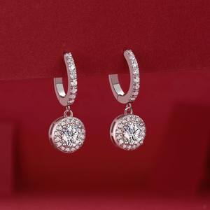 14K Luxury 925 <b>Silver</b> Pink Moissanite Diamond <b>Drop</b> <b>Earring</b> Solid Gold Hip Hop Style Hoop Diamond <b>Earring</b> for Women - Product Image 5