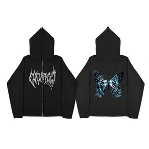 Customized Heavy 100% Cotton New Design Breathable Hoodies Custom Logo Oversized Zip up Rhinestone Hoodies for Men - Product Image 4