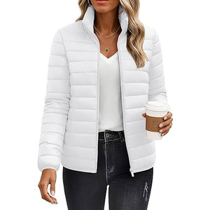 Chaqueta Acolchada de Invierno para Mujer, Chaqueta Ligera y Cálida con Cuello Alto, Cremallera Completa, Color Blanco - Product Image 1