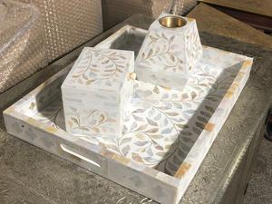 Prix de gros Ensemble de Bakhoor incrusté d'os Boîte de plateau de style de luxe et ensemble de brûleur d'oud pour la maison Plateau d'incrustation d'os Ensemble de boîte en acrylique Mubkhar - Product Image 2