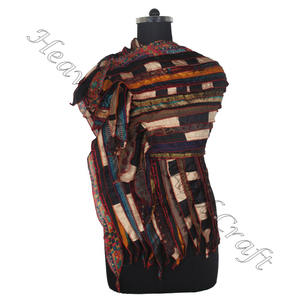 Sari de seda reciclada 15 tiras bufandas hechas a mano de diseñador estola chales SC656 seda fina venta al por mayor reciclado Vintage Sari bufanda femenina - Product Image 3