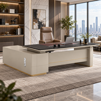 Bureau de direction moderne de luxe, table de bureau haut de gamme pour patron avec finition en placage de bois de qualité supérieure et armoire de rangement pour bureau de direction