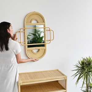 Espejos de baño modernos, espejo de montaje en pared de ratán hecho a mano natural extra grande de longitud completa - Product Image 5