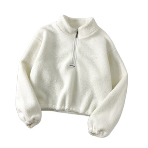 Pull-over à col roulé Sherpa personnalisé avec poche en polaire Sweat-shirt Sherpa épais avec logo personnalisé Automne Hiver Demi-fermeture éclair Chaud pour femme - Product Image 4