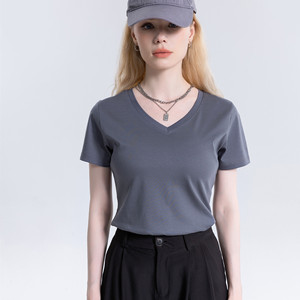 Premium Quality V Neck Women's T <b>Shirt</b> Plain Color Tee with Logo Printing Available Summer Cotton V neck T <b>Shirts</b> - Product Image 3