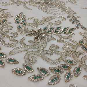 Export Quality Soft Cotton <b>Beaded</b> <b>Fabric</b> with 3D Floral Applique for Wedding Gowns Sarees and Kaftans Available for Export Price - Product Image 3