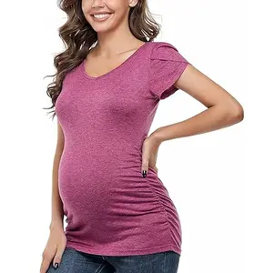 Breathable Latest Design Summer Women Pregnancy use Short Sleeve Maternity T Shirts 2024