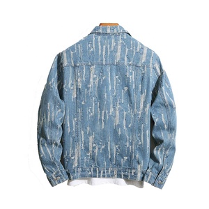 Chaqueta Bomber Vaquera Vintage para Hombre, Nueva Colección, Invierno, Azul, Negro, Rojo, con Rayas Laterales, Desgastada, Sólida - Product Image 2