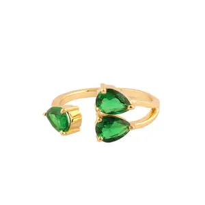 Cincin bentuk pir kuarsa zamrud set cincin fleksibel dapat diatur pelapisan emas cincin buatan tangan mewah perhiasan kustom grosir
