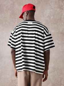 T-shirt décontracté tendance pour homme, 100% coton, col rond, coupe ample, rayé, jersey, manches courtes, mode estivale, streetwear - Product Image 5
