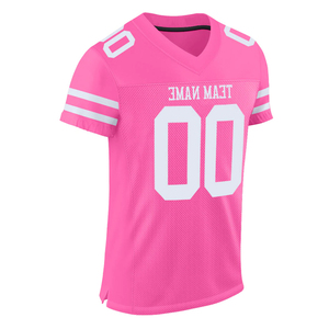 Maillot de Football américain de haute qualité couleur rose demi manches col en V Polyester fait maillot de Football de fan de sport pour unisexe - Product Image 3