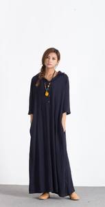 Ropa informal de manga larga para mujer, Vestido largo de lino - Product Image 3