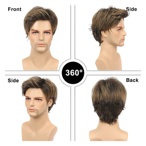 Texture réaliste perruque pour hommes courte longueur moyenne synthétique résistant à la chaleur vrais cheveux humains Durable dentelle sans couture remplacement de cheveux - Product Image 6