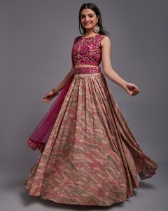 Ropa de fiesta de boda para mujer, bordado de secuencia impreso a la moda, Lehenga Choli, cinturón atractivo elegante, calidad de exportación, venta al por mayor - Product Image 4
