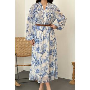 Robe bleue avec détails de passepoil - Bleu - Product Image 4