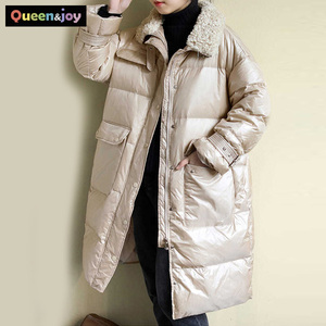 Qnjoy Tapio Plus Size Casual collo in pelliccia sintetica con cintura lungo piumino lucido oversize imbottito in poliestere invernale - Product Image 4