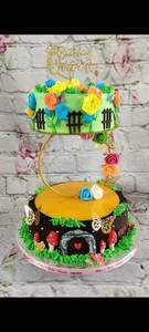 Support à gâteau doré à deux niveaux en métal enduit de poudre pour la célébration d'un anniversaire de mariage Placement de gâteau à deux étages - Product Image 4