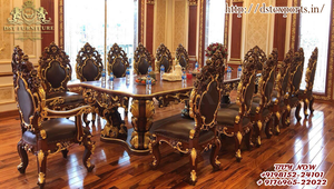 Compre un Juego de Mesa de Comedor Tallada a Mano con Acabado en Oro Blanco, Estilo Francés, Mesa de Comedor de Madera de Teca, la Mejor Mesa de Comedor de Madera Maciza para 8 Personas - Product Image 6