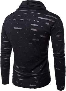 Sudadera con capucha alargada de diamantes de imitación personalizada, parche bordado para hombre, ropa de calle de felpa francesa, sudaderas con capucha rasgadas desgastadas Vintage - Product Image 5