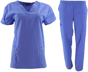 New Designs scrubs uniforms sets 3 Pockets Medical Nurse Uniforms for Hospital Staff Clothing Black Print Cotton