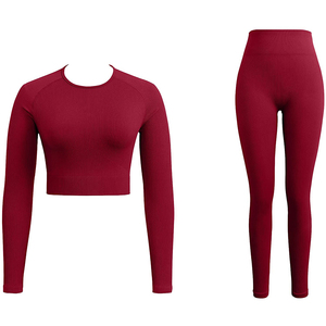 ชุดออกกำลังกายเลกกิ้งไร้รอยต่อแขนกุด2ชิ้นสำหรับฤดูหนาวชุดเล่นโยคะของผู้หญิงกำหนดแบรนด์ได้เอง - Product Image 1