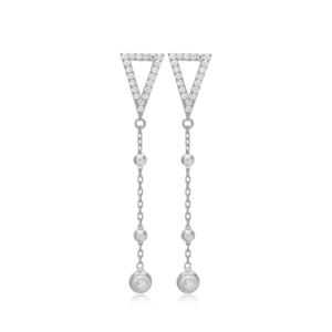 Clear Zircon Stone Long Earrings Triangle Design Turkish Handmade 925 Sterling Silver <b>Jewelry</b> - Product Image 5
