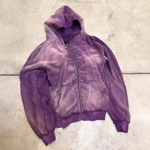 Sweat à capuche épais avec strass pour hommes en coton mélangé Streetwear surdimensionné Fermeture éclair délavée Boxy Fit Vente en gros Conception personnalisée Hoodie - Product Image 5