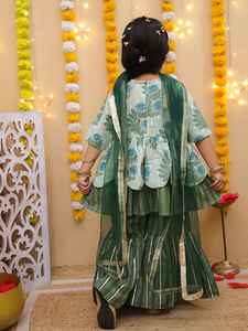 Niñas niños Kurta Eid Sharara traje Lehenga Dupatta Gota tela de encaje algodón Cambric étnico boda fiesta vestido para niños - Product Image 3