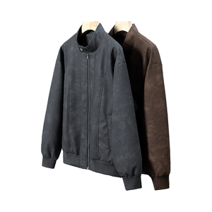 แจ็กเก็ตหนัง PU สำหรับผู้ชาย, เสื้อโค้ทหนัง PU ปกตั้งสำหรับฤดูใบไม้ผลิฤดูใบไม้ร่วง6XL 7XL 8XL โลโก้ด้านหน้า - Product Image 1