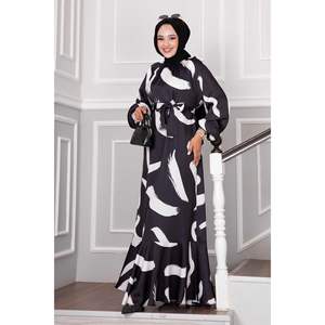Robe Hijab Taille Satinée Ceinturée Noir - Product Image 4