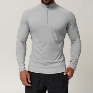 T-shirt de sport pour homme en coton 100% anti-froissement, demi-zip, col montant, de haute qualité, vêtements de sport actifs pour la salle de sport - Product Image 2