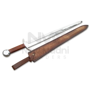 INCROYABLE ÉPÉE DE POIGNÉE EN CUIR MARRON MÉDIÉVAL EUROPÉEN EN ACIER À HAUTE TENSION AVEC GAINE EN CUIR NMT-2506 - Product Image 1