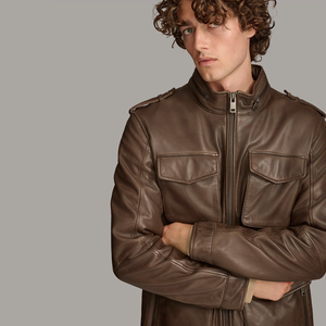 Veste de terrain en cuir pour homme, cuir véritable de qualité supérieure, vêtements d'extérieur, plusieurs poches, style classique, mode décontractée, fabricant OEM ODM - Product Image 4