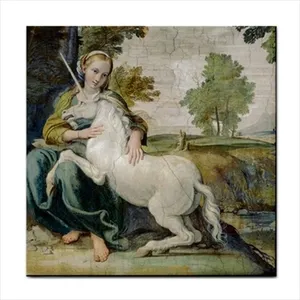La Virgen y el unicornio de Annibale Carracci, decoración barroca para el hogar, murales de pared de azulejos de cerámica para arte del hogar - Product Image 1