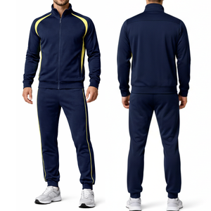 ชุดวอร์มสีน้ำเงินกรมท่าขายดี แต่งขอบสีเหลือง ทรงเข้ารูป ชุดออกกำลังกายสองชิ้น ชุดกีฬา ชุดฝึกซ้อมสำหรับผู้ชาย - Product Image 4