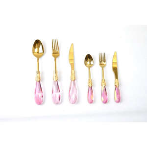 Juego de cubiertos Vintage Premium de 6 piezas, latón pulido, acero inoxidable, mangos de plástico de lujo, alta calidad, sostenible para fiestas - Product Image 1