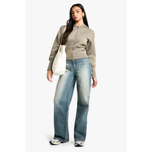 Sweat-shirt à capuche oversize en molleton français 100% coton, logo personnalisé, haute qualité, fermeture éclair, coupe courte, sweat-shirt uni pour femmes - Product Image 3