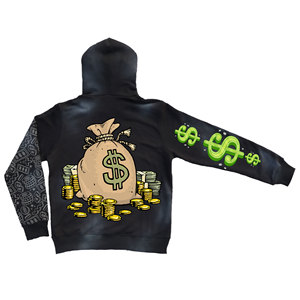 Sweat à capuche zippé pour homme en molleton mélangé de coton, délavé à l'acide, couleur unie, grande taille, coupe oversize, poche kangourou, grammage lourd - Product Image 2