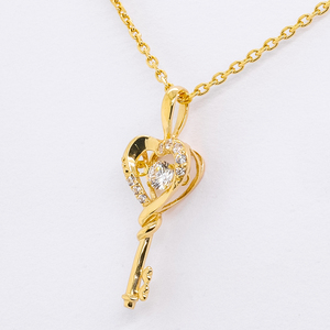 Chaîne à maillons Vietnam en forme de clé ronde taille brillante cadeau pour femmes pierre de zircone cubique solide 10K or jaune pendentif colliers - Product Image 3