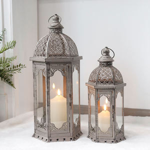 Lanternes à bougie en métal de style marocain vintage avec panneaux de verre Lanternes décoratives de Noël pour l'intérieur, l'extérieur, le mariage et la maison - Product Image 4