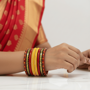 Set of 2 Regal <b>Red</b> Lac Bangles with Pearl Studs Elegant Pearl <b>Bracelets</b> & Bangles - Product Image 3