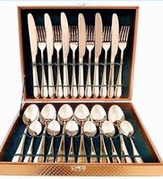 Ensemble de couverts de luxe en acier inoxydable poli miroir, design moderne, 24 pièces, avec étui, vaisselle durable pour la salle à manger à domicile