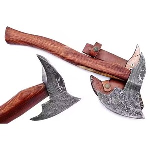 Hacha de caza de acero de Damasco hecha a mano, grado Industrial con mango de madera Natural, Funda de cuero, más vendida para acampar al aire libre - Product Image 6
