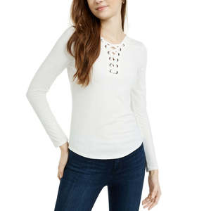 Top a Costine con Lacci Rosa per Ragazze, Maglia da Donna in Taglia L Bianca - Product Image 1