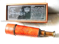 Télescope Nautique en Laiton et Cuir Marron 16 Pouces, Boîte en Bois Vintage Faite à la Main, Polie, Logo Personnalisé, Décoration d'Intérieur Calvin