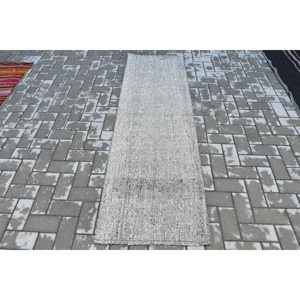 พรมวินเทจ, พรมตุรกีขนาด 2.1x6.7 ฟุต, พรมขนสัตว์ลายอิคัตสีเทาขาว - Product Image 1