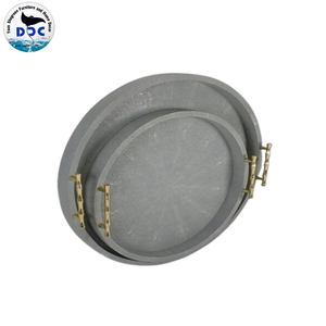 Lot de 2 plateaux décoratifs ronds gris en fausse résine avec poignées argentées - Product Image 3